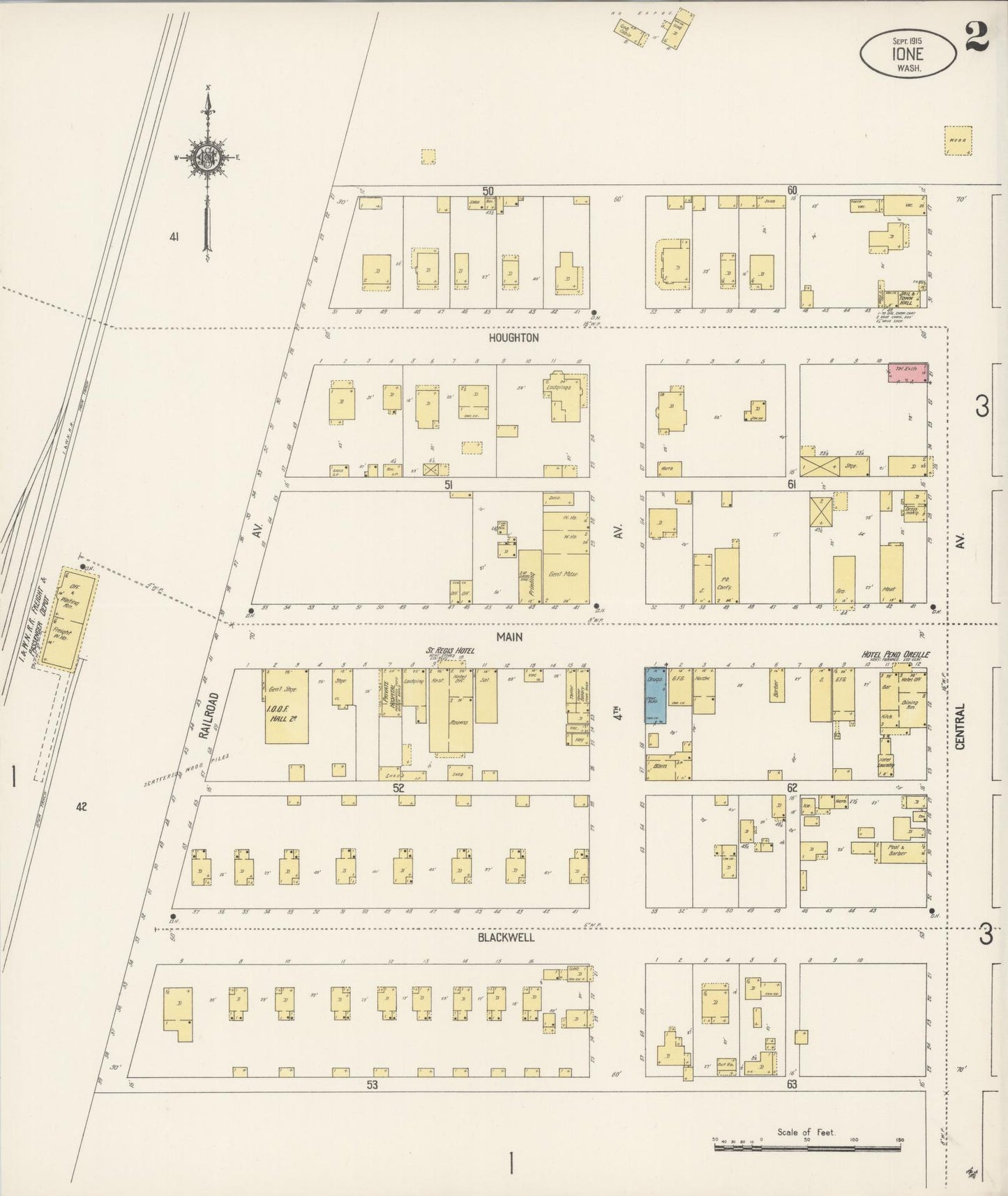 Sanborn Fire Insurance Map from Ione, Pend Oreille County, Washington (1915), Sheet #0002 - Complete Map Set gallery image, historic Sanborn map, vintage wall art, Washington Washington