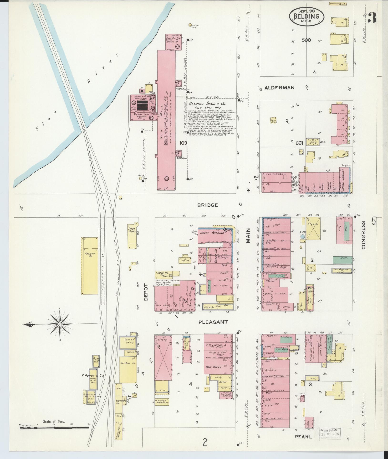 Sanborn Fire Insurance Map from Belding, Ionia County, Michigan (1908), Sheet #0003 - Complete Map Set gallery image, historic Sanborn map, vintage wall art, Michigan Michigan