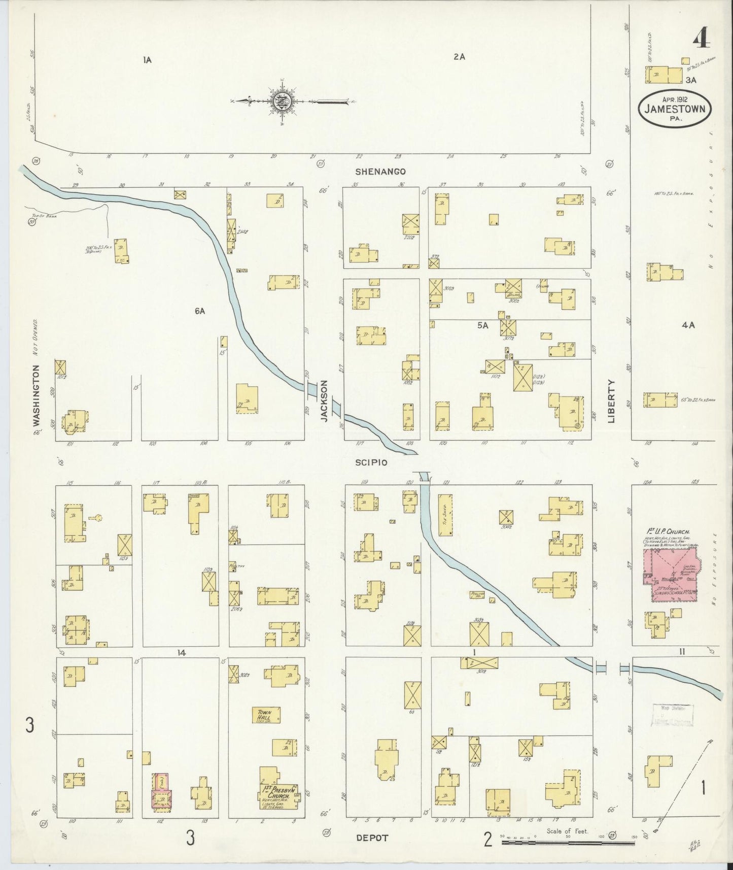 Sanborn Fire Insurance Map from Jamestown, Mercer County, Pennsylvania (1912), Sheet #0004 - Complete Map Set gallery image, historic Sanborn map, vintage wall art, Pennsylvania Pennsylvania