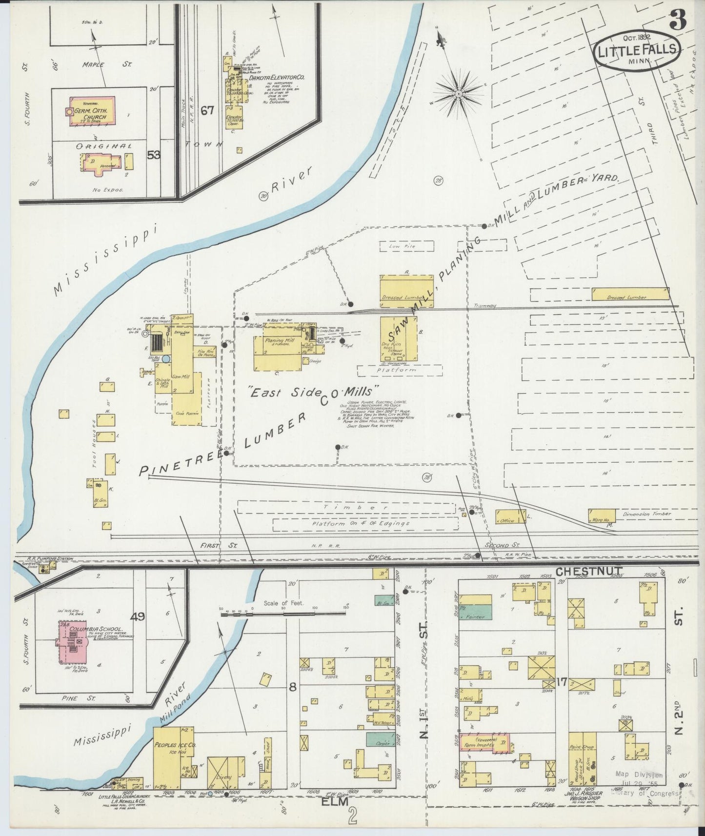Sanborn Fire Insurance Map from Little Falls, Morrison County, Minnesota (1892), Sheet #0003 - Complete Map Set gallery image, historic Sanborn map, vintage wall art, Minnesota Minnesota