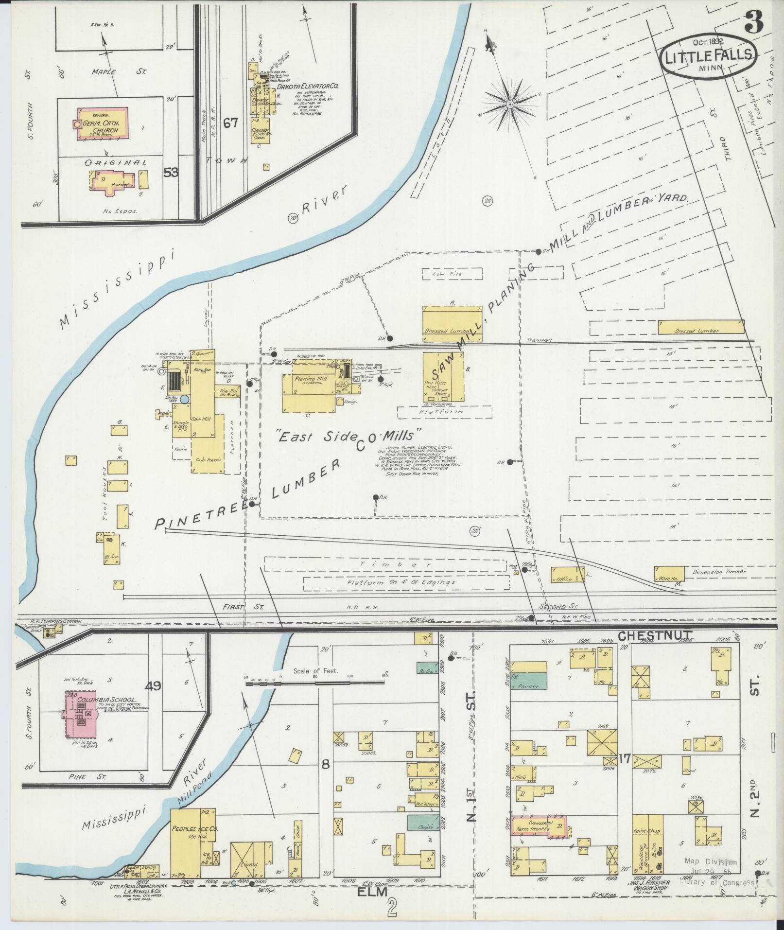 Sanborn Fire Insurance Map from Little Falls, Morrison County, Minnesota (1892), Sheet #0003 - Complete Map Set gallery image, historic Sanborn map, vintage wall art, Minnesota Minnesota