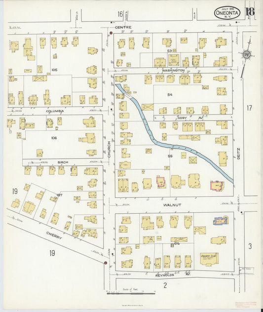Sanborn Fire Insurance Map from Oneonta, Otsego County, New York (1916), Sheet #0018 - Historic Sanborn Fire Insurance Map Print, vintage old map wall art, antique decor, genealogy gift, New York New York map
