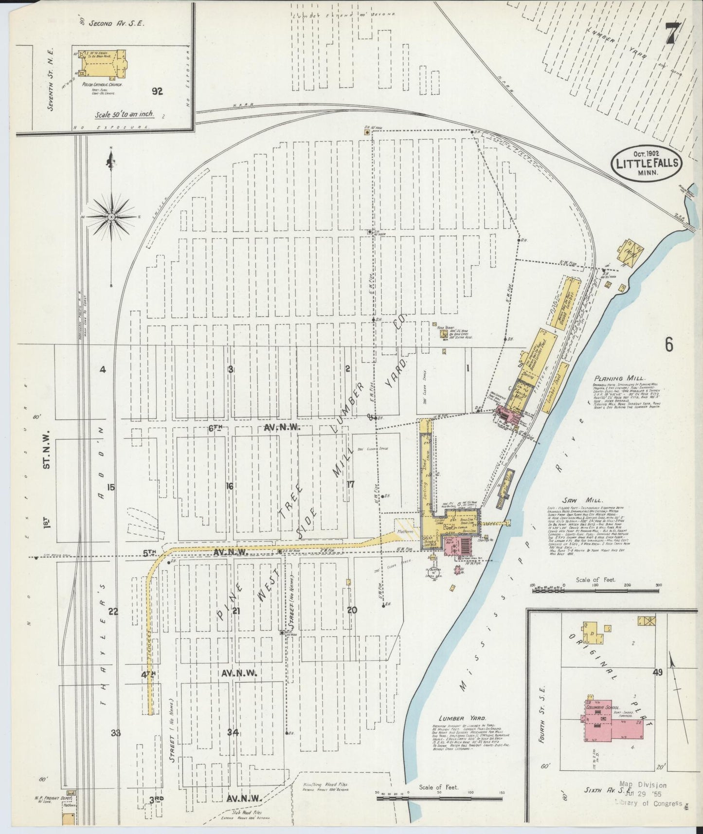 Sanborn Fire Insurance Map from Little Falls, Morrison County, Minnesota (1902), Sheet #0007 - Historic Sanborn Fire Insurance Map Print, vintage old map wall art, antique decor, genealogy gift, Minnesota Minnesota map