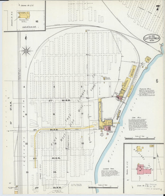 Sanborn Fire Insurance Map from Little Falls, Morrison County, Minnesota (1902), Sheet #0007 - Historic Sanborn Fire Insurance Map Print, vintage old map wall art, antique decor, genealogy gift, Minnesota Minnesota map