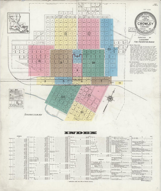 Sanborn Fire Insurance Map from Crowley, Acadia Parish, Louisiana (1925), Sheet #0001 - Historic Sanborn Fire Insurance Map Print, vintage old map wall art, antique decor, genealogy gift, Louisiana Louisiana map