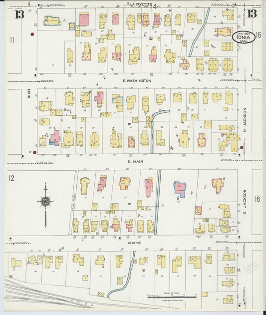 Sanborn Fire Insurance Map from Ionia, Ionia County, Michigan (1924), Sheet #0013 - Historic Sanborn Fire Insurance Map Print, vintage old map wall art, antique decor, genealogy gift, Michigan Michigan map