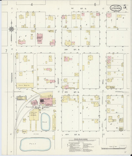 Sanborn Fire Insurance Map from Lebanon, Saint Clair County, Illinois (1914), Sheet #0005 - Historic Sanborn Fire Insurance Map Print, vintage old map wall art, antique decor, genealogy gift, Illinois Illinois map