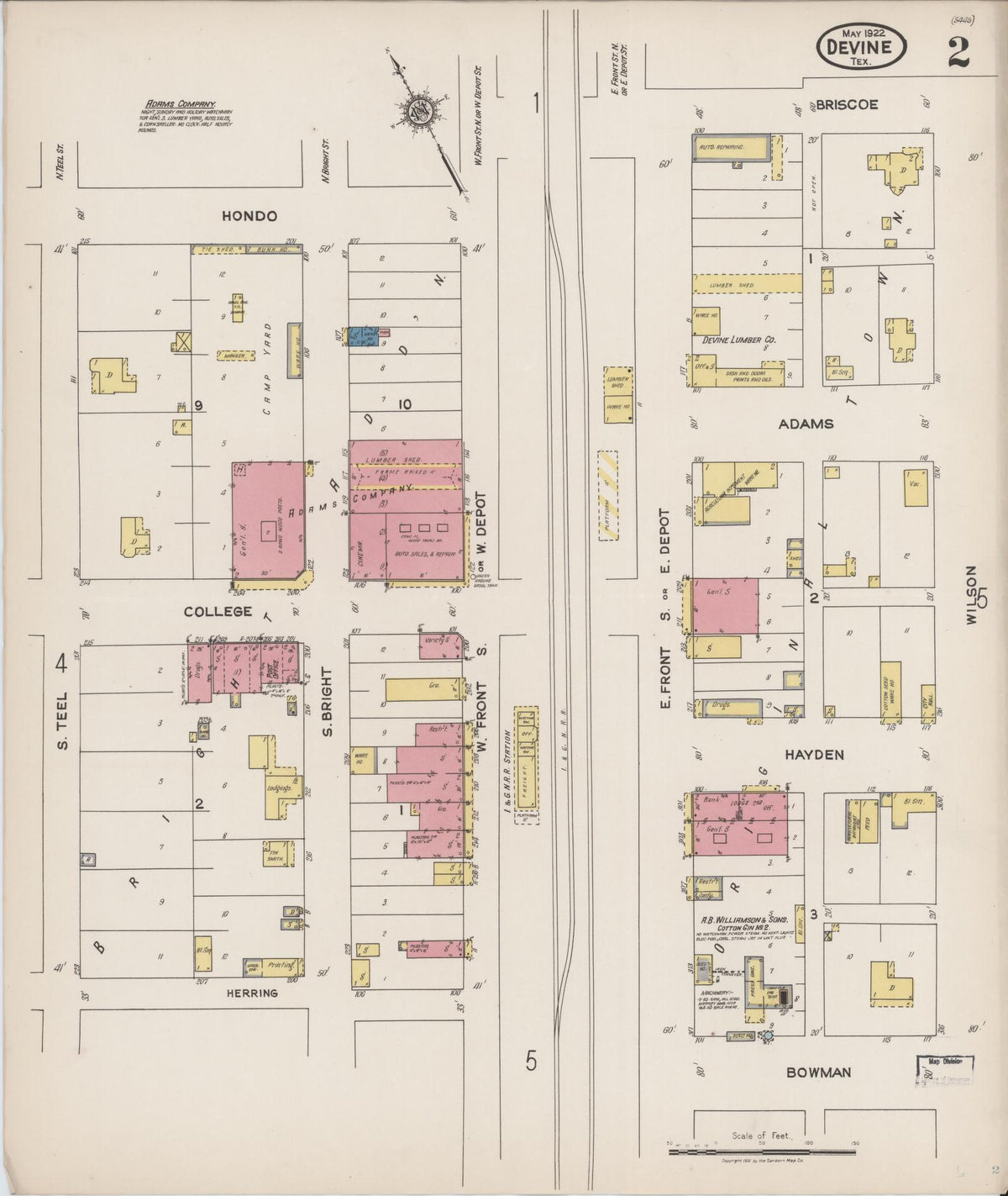Sanborn Fire Insurance Map from Devine, Medina County, Texas (1922), Sheet #0002 - Historic Sanborn Fire Insurance Map Print, vintage old map wall art, antique decor, genealogy gift, Texas Texas map