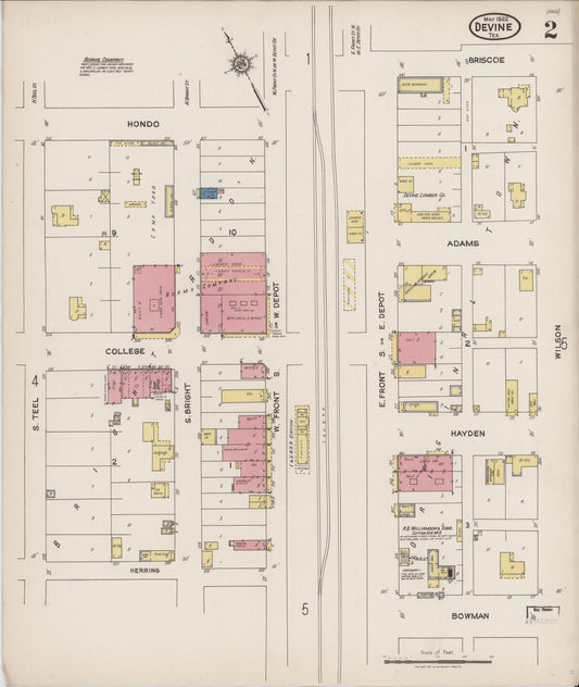 Sanborn Fire Insurance Map from Devine, Medina County, Texas (1922), Sheet #0002 - Historic Sanborn Fire Insurance Map Print, vintage old map wall art, antique decor, genealogy gift, Texas Texas map