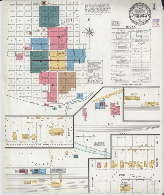 Sanborn Fire Insurance Map from Spring Valley, Bureau County, Illinois (1906), Sheet #0001 - Complete Map Set gallery image, historic Sanborn map, vintage wall art, Illinois Illinois