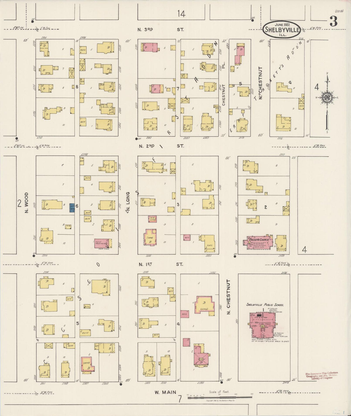 Sanborn Fire Insurance Map from Shelbyville, Shelby County, Illinois (1922), Sheet #0003 - Complete Map Set gallery image, historic Sanborn map, vintage wall art, Illinois Illinois