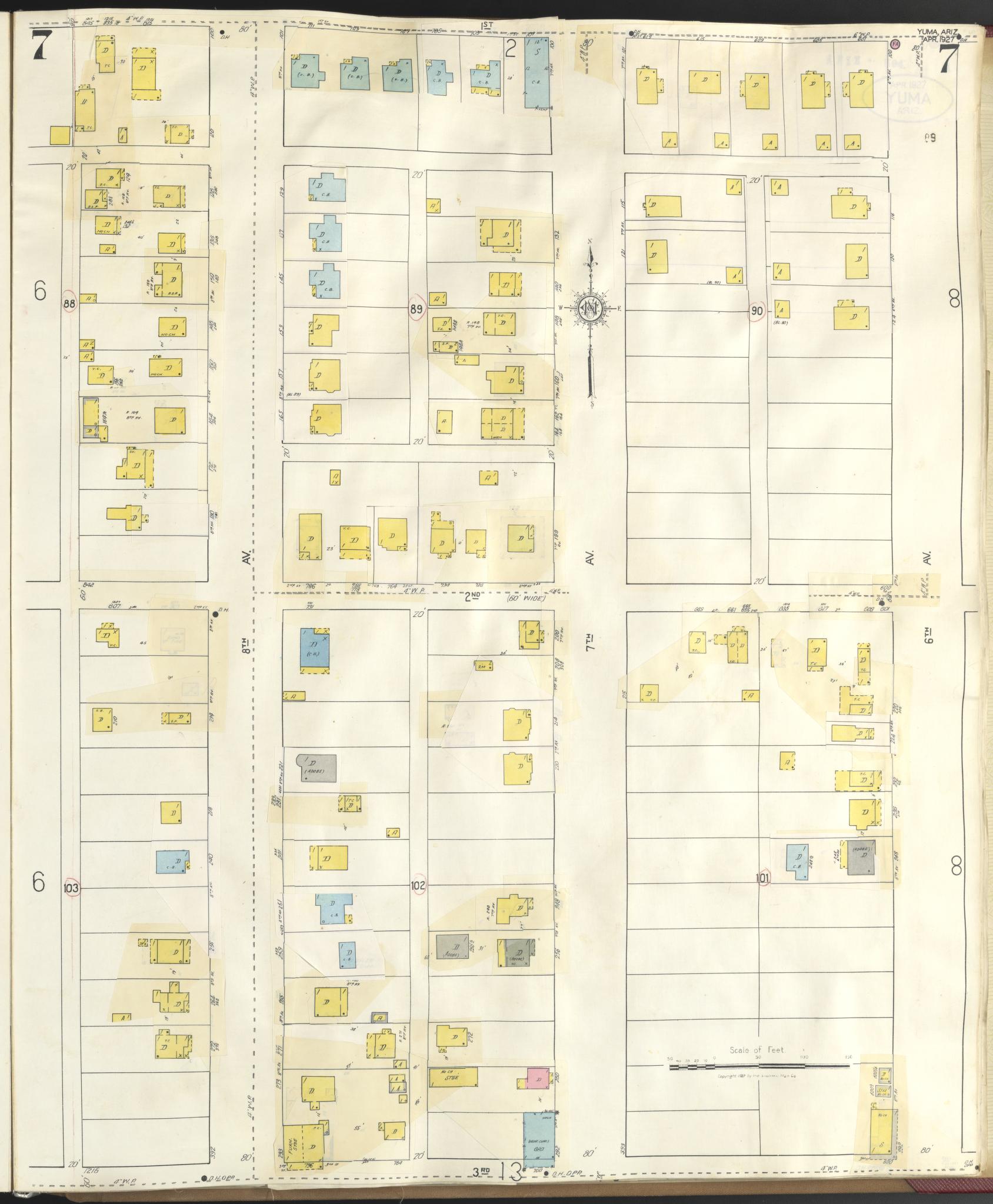 Sanborn Fire Insurance Map from Yuma, Yuma County, Arizona (1948), Sheet #0007 - Complete Map Set gallery image, historic Sanborn map, vintage wall art, Arizona Arizona