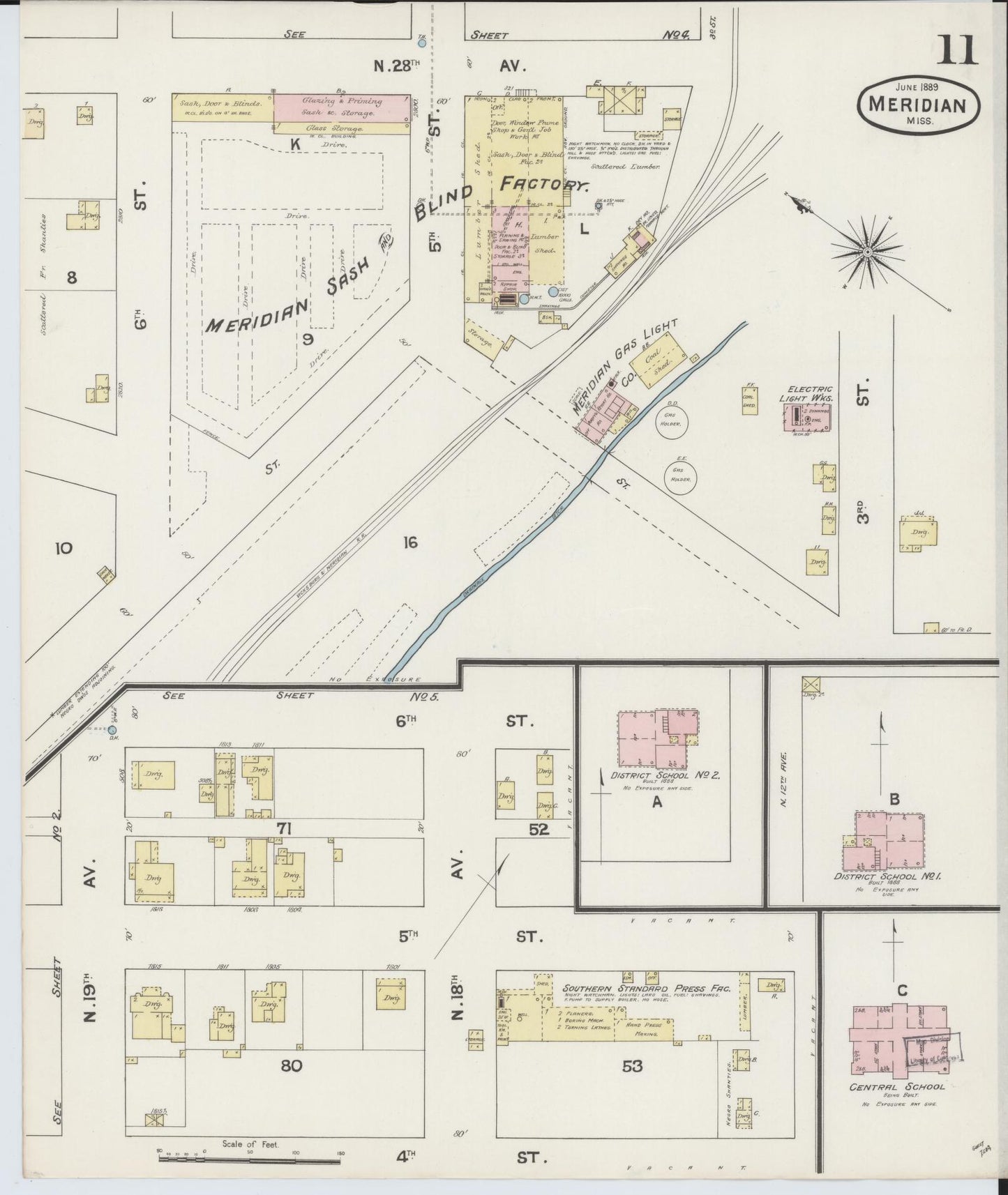 Sanborn Fire Insurance Map from Meridian, Lauderdale County, Mississippi (1889), Sheet #0011 - Complete Map Set gallery image, historic Sanborn map, vintage wall art, Mississippi Mississippi