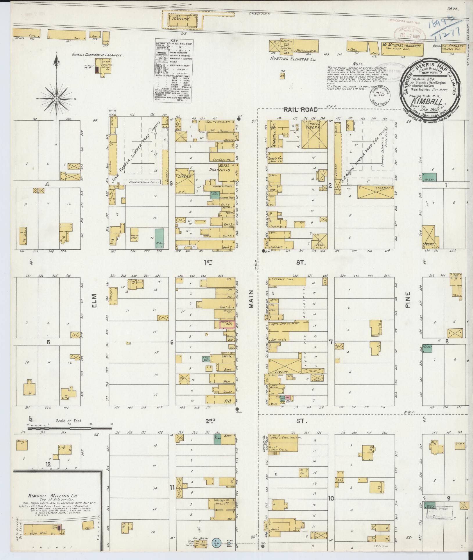 Sanborn Fire Insurance Map from Kimball, Brule County, South Dakota (1899), Sheet #0001 - Historic Sanborn Fire Insurance Map Print, vintage old map wall art, antique decor, genealogy gift, South Dakota South Dakota map