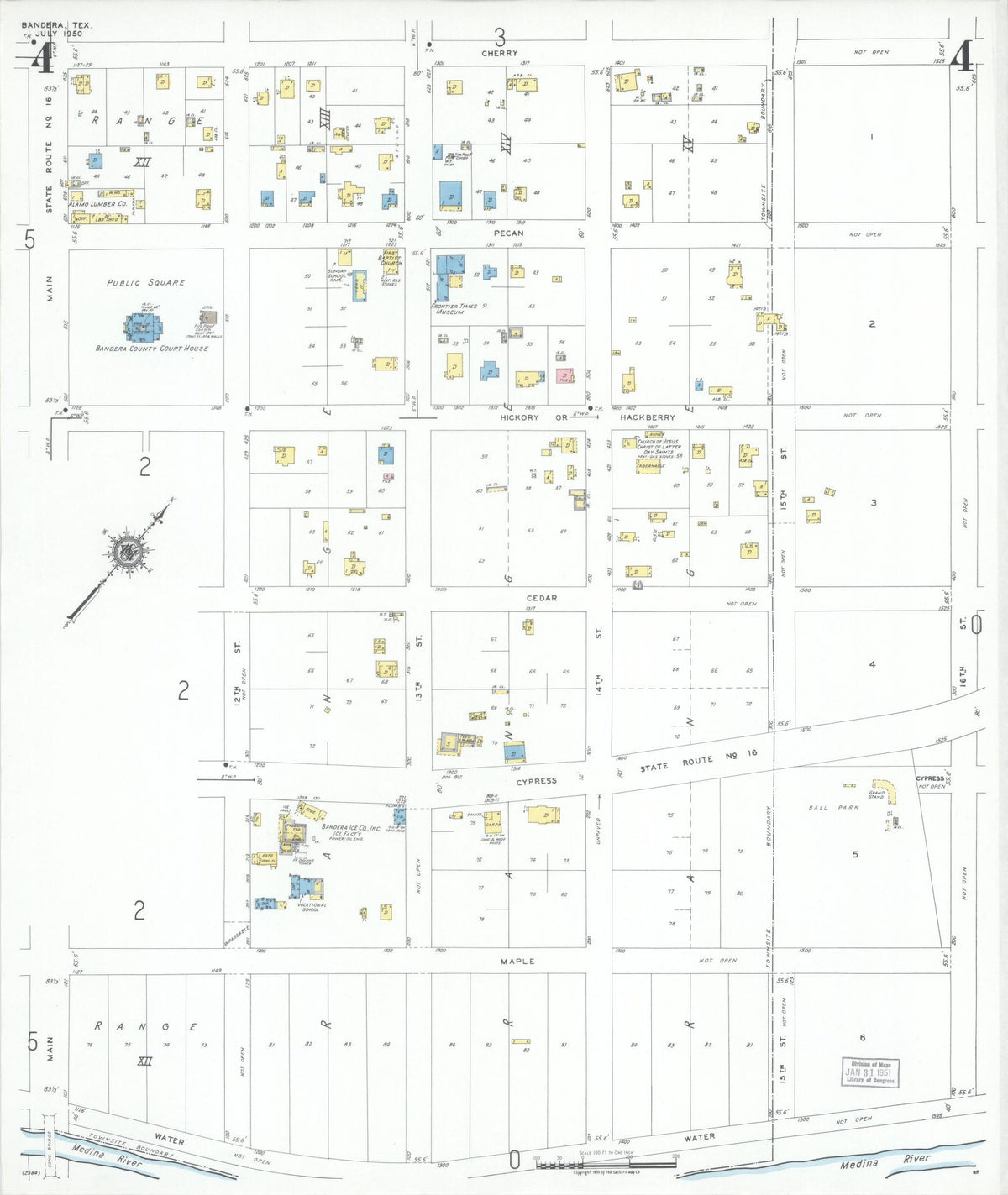 Sanborn Fire Insurance Map from Bandera, Bandera County, Texas (1950), Sheet #0004 - Complete Map Set gallery image, historic Sanborn map, vintage wall art, Texas Texas