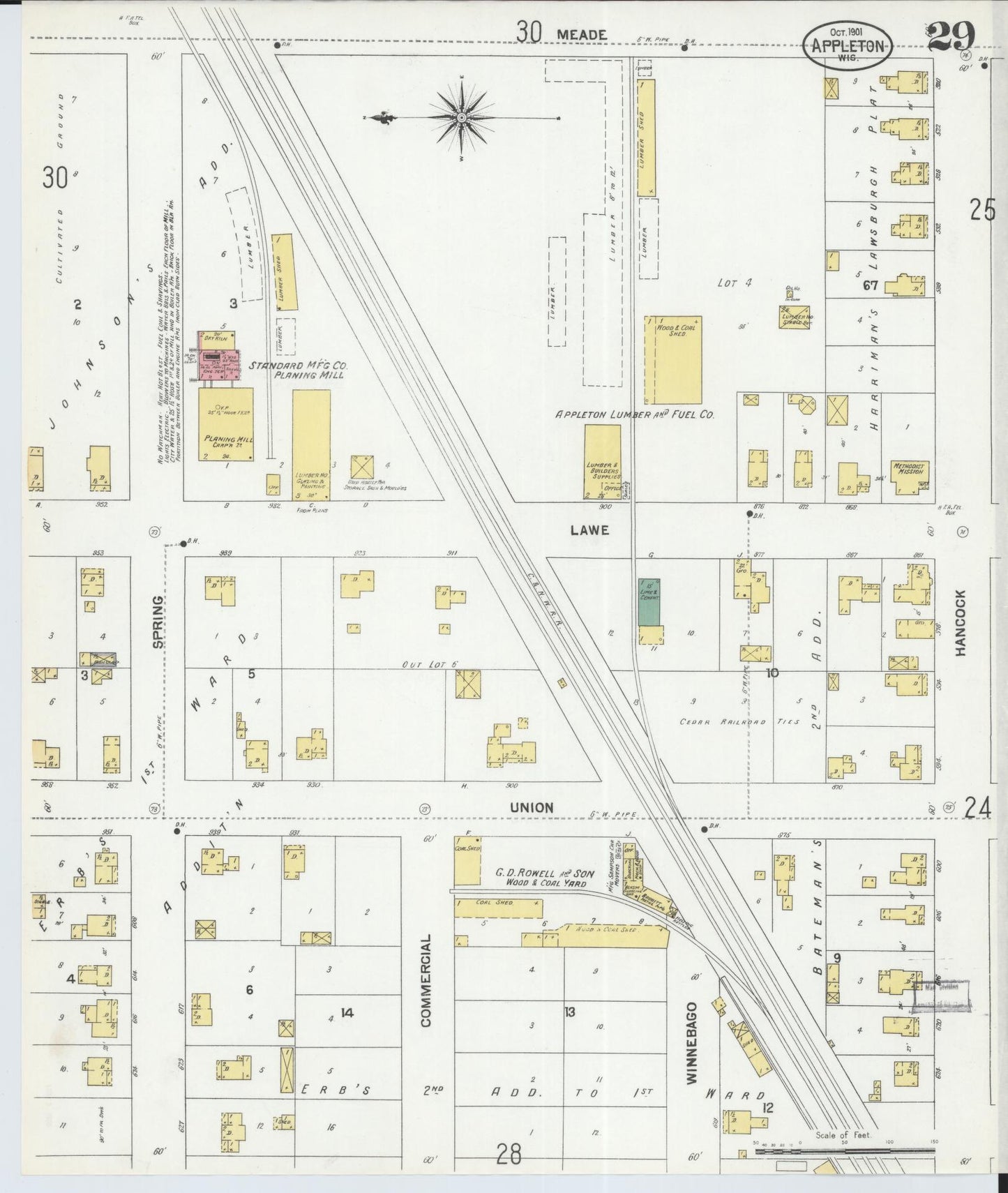 Sanborn Fire Insurance Map from Appleton, Outagamie County, Wisconsin (1901), Sheet #0029 - Historic Sanborn Fire Insurance Map Print, vintage old map wall art, antique decor, genealogy gift, Wisconsin Wisconsin map