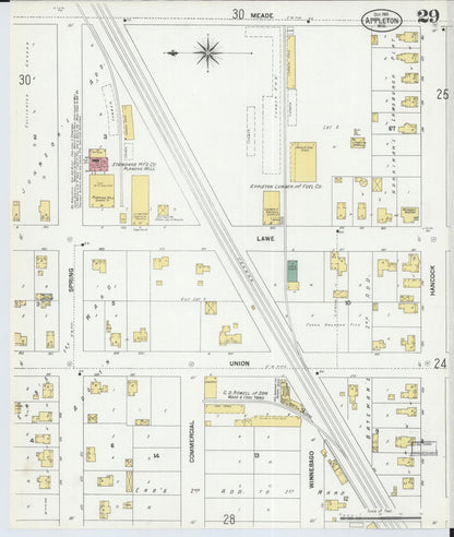 Sanborn Fire Insurance Map from Appleton, Outagamie County, Wisconsin (1901), Sheet #0029 - Historic Sanborn Fire Insurance Map Print, vintage old map wall art, antique decor, genealogy gift, Wisconsin Wisconsin map
