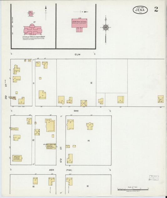 Sanborn Fire Insurance Map from Jena, La Salle Parish, Louisiana (1919), Sheet #0002 - Historic Sanborn Fire Insurance Map Print, vintage old map wall art, antique decor, genealogy gift, Louisiana Louisiana map