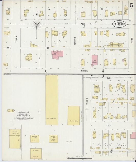 Sanborn Fire Insurance Map from Fairbury, Livingston County, Illinois (1898), Sheet #0005 - Historic Sanborn Fire Insurance Map Print, vintage old map wall art, antique decor, genealogy gift, Illinois Illinois map