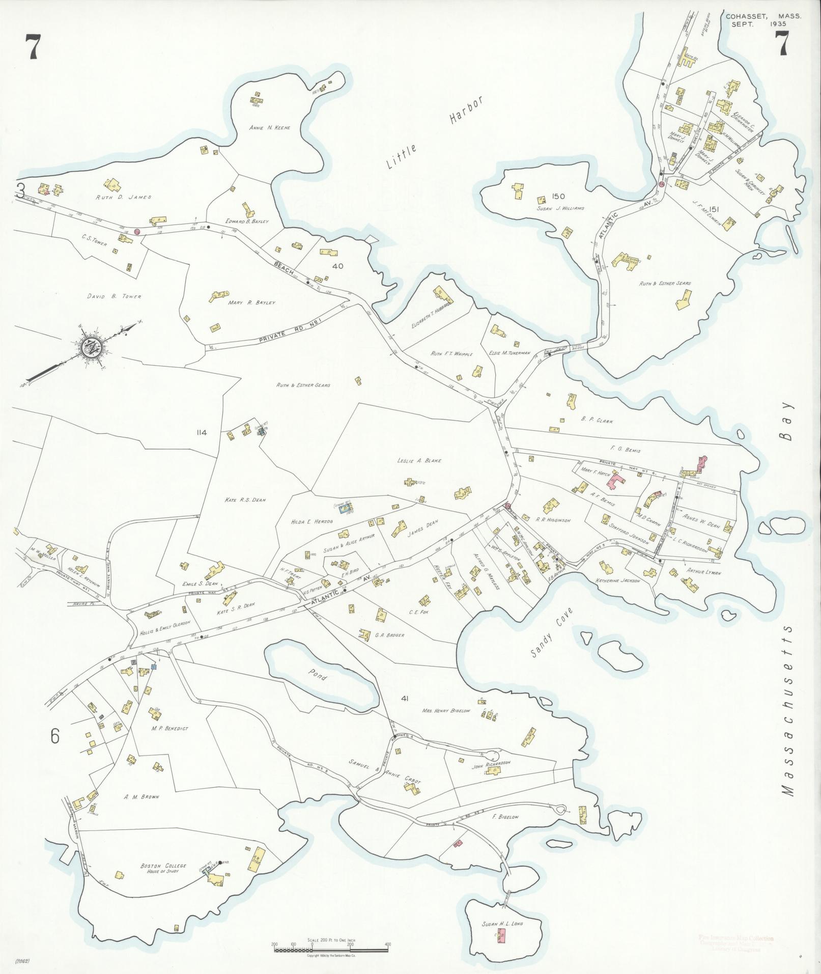 Sanborn Fire Insurance Map from Cohasset, Norfolk County, Massachusetts (1935), Sheet #0007 - Complete Map Set gallery image, historic Sanborn map, vintage wall art, Massachusetts Massachusetts