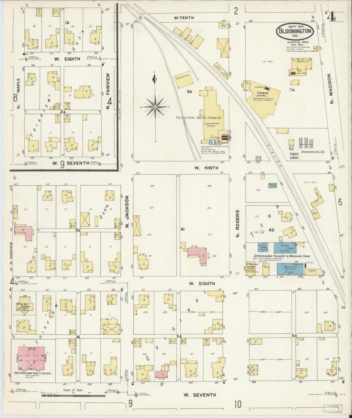 Sanborn Fire Insurance Map from Bloomington, Monroe County, Indiana (1907), Sheet #0004 - Complete Map Set gallery image, historic Sanborn map, vintage wall art, Indiana Indiana