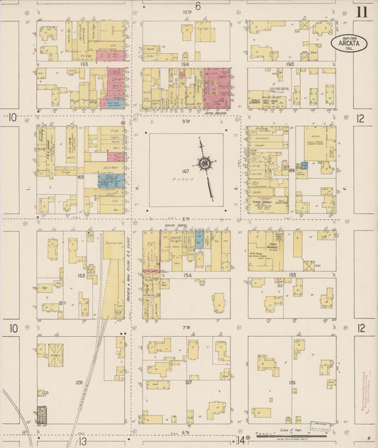 Sanborn Fire Insurance Map from Arcata, Humboldt County, California (1919), Sheet #0011 - Historic Sanborn Fire Insurance Map Print, vintage old map wall art, antique decor, genealogy gift, California California map