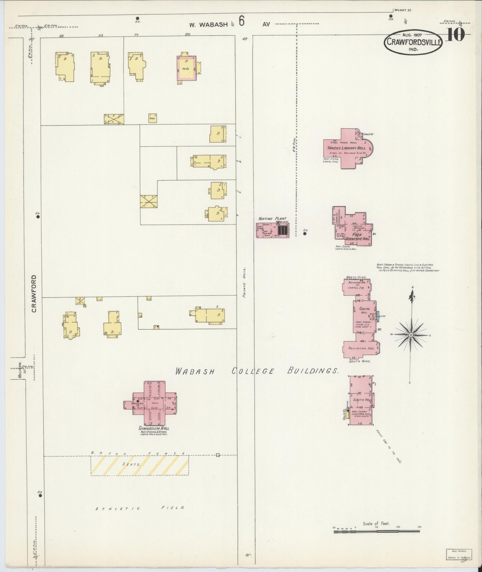 Sanborn Fire Insurance Map from Crawfordsville, Montgomery County, Indiana (1907), Sheet #0010 - Historic Sanborn Fire Insurance Map Print, vintage old map wall art, antique decor, genealogy gift, Indiana Indiana map