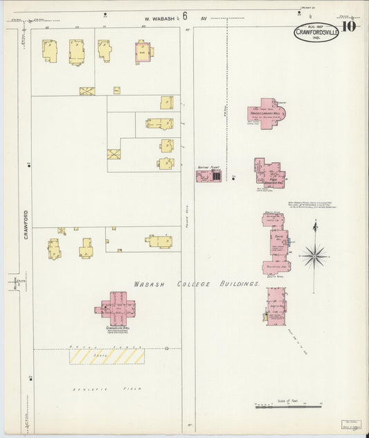 Sanborn Fire Insurance Map from Crawfordsville, Montgomery County, Indiana (1907), Sheet #0010 - Historic Sanborn Fire Insurance Map Print, vintage old map wall art, antique decor, genealogy gift, Indiana Indiana map