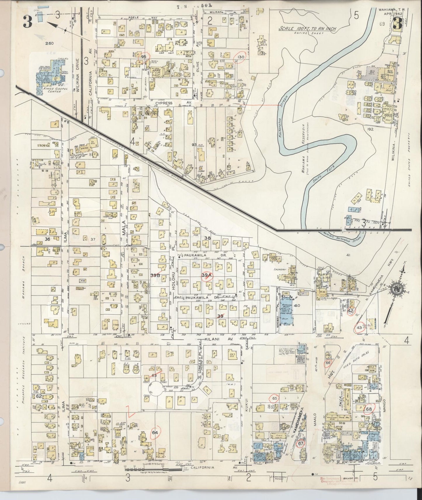 Sanborn Fire Insurance Map from Wahiawa, Honolulu County, Hawaii (1957), Sheet #0003 - Complete Map Set gallery image, historic Sanborn map, vintage wall art, Hawaii Hawaii