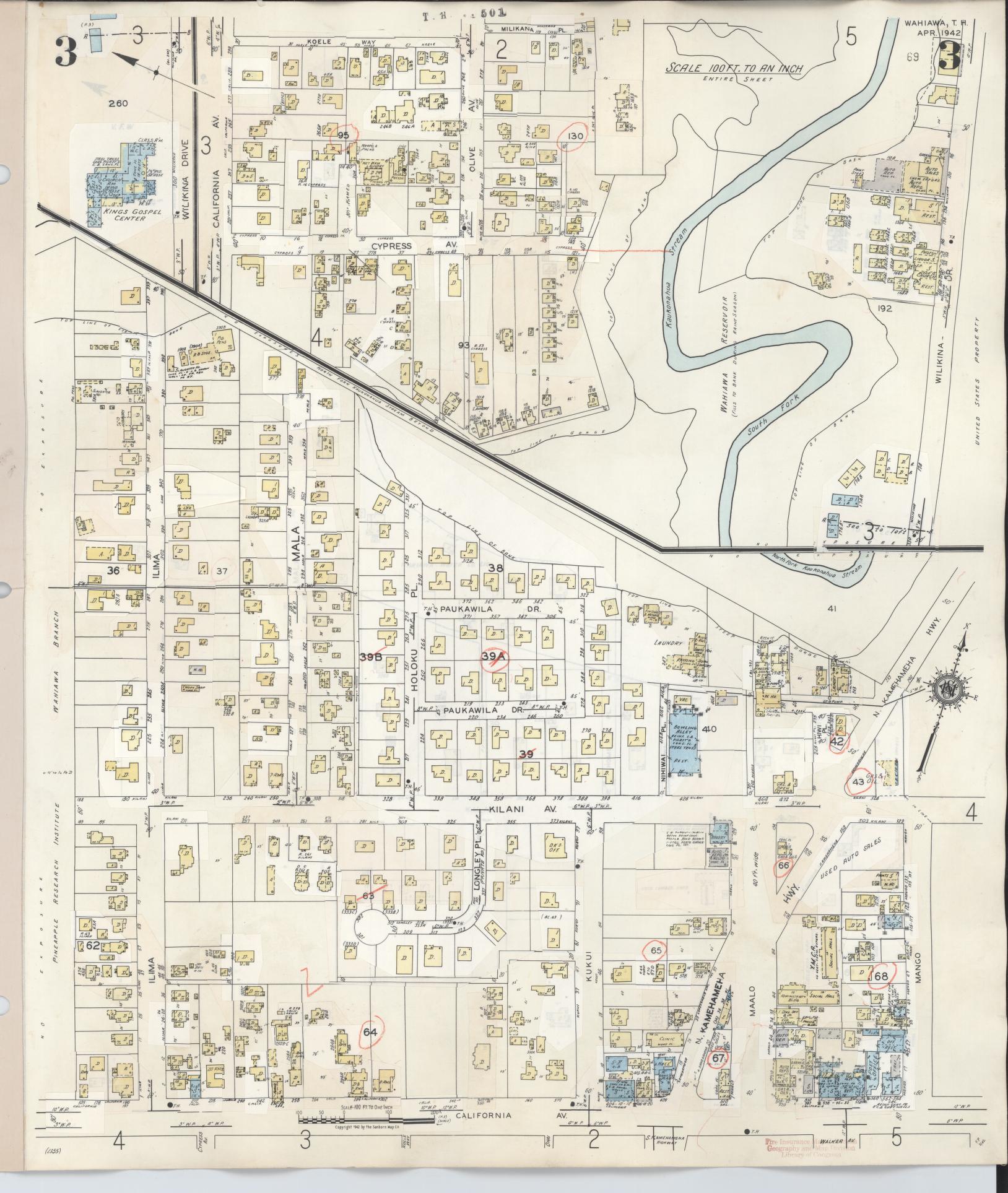 Sanborn Fire Insurance Map from Wahiawa, Honolulu County, Hawaii (1957), Sheet #0003 - Complete Map Set gallery image, historic Sanborn map, vintage wall art, Hawaii Hawaii