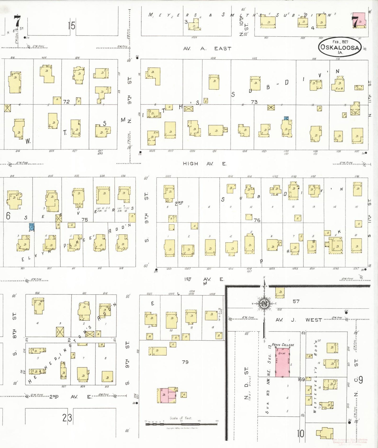 Sanborn Fire Insurance Map from Oskaloosa, Mahaska County, Iowa (1927), Sheet #0007 - Historic Sanborn Fire Insurance Map Print