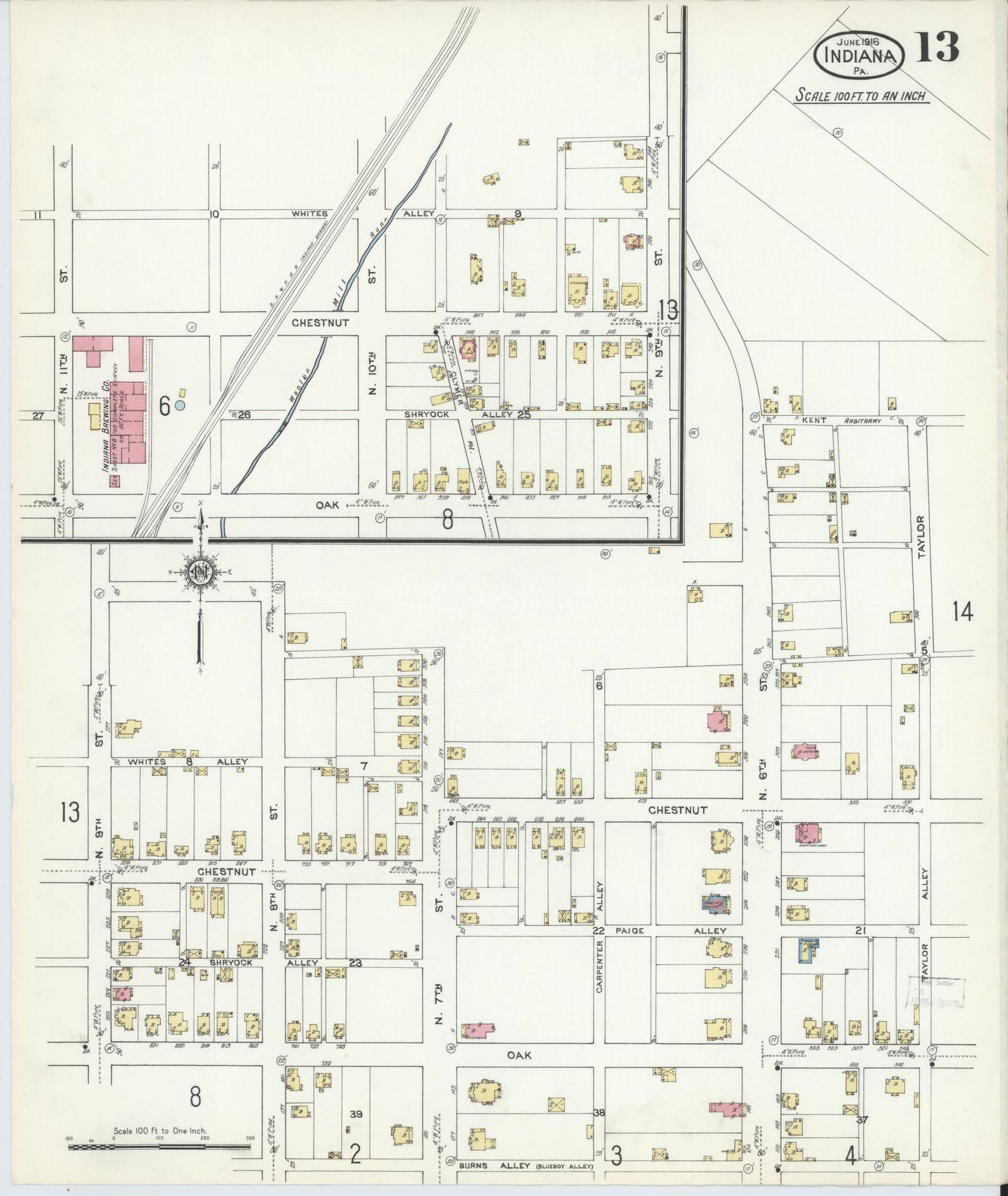 Sanborn Fire Insurance Map from Indiana, Indiana County, Pennsylvania (1916), Sheet #0013 - Complete Map Set gallery image, historic Sanborn map, vintage wall art, Sanborn Fire Insurance Map from Indiana Indiana