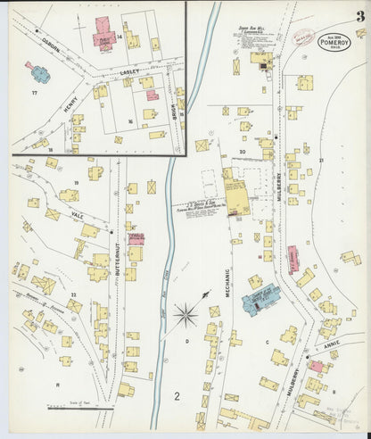 Sanborn Fire Insurance Map from Pomeroy, Meigs County, Ohio (1899), Sheet #0003 - Historic Sanborn Fire Insurance Map Print, vintage old map wall art, antique decor, genealogy gift, Ohio Ohio map