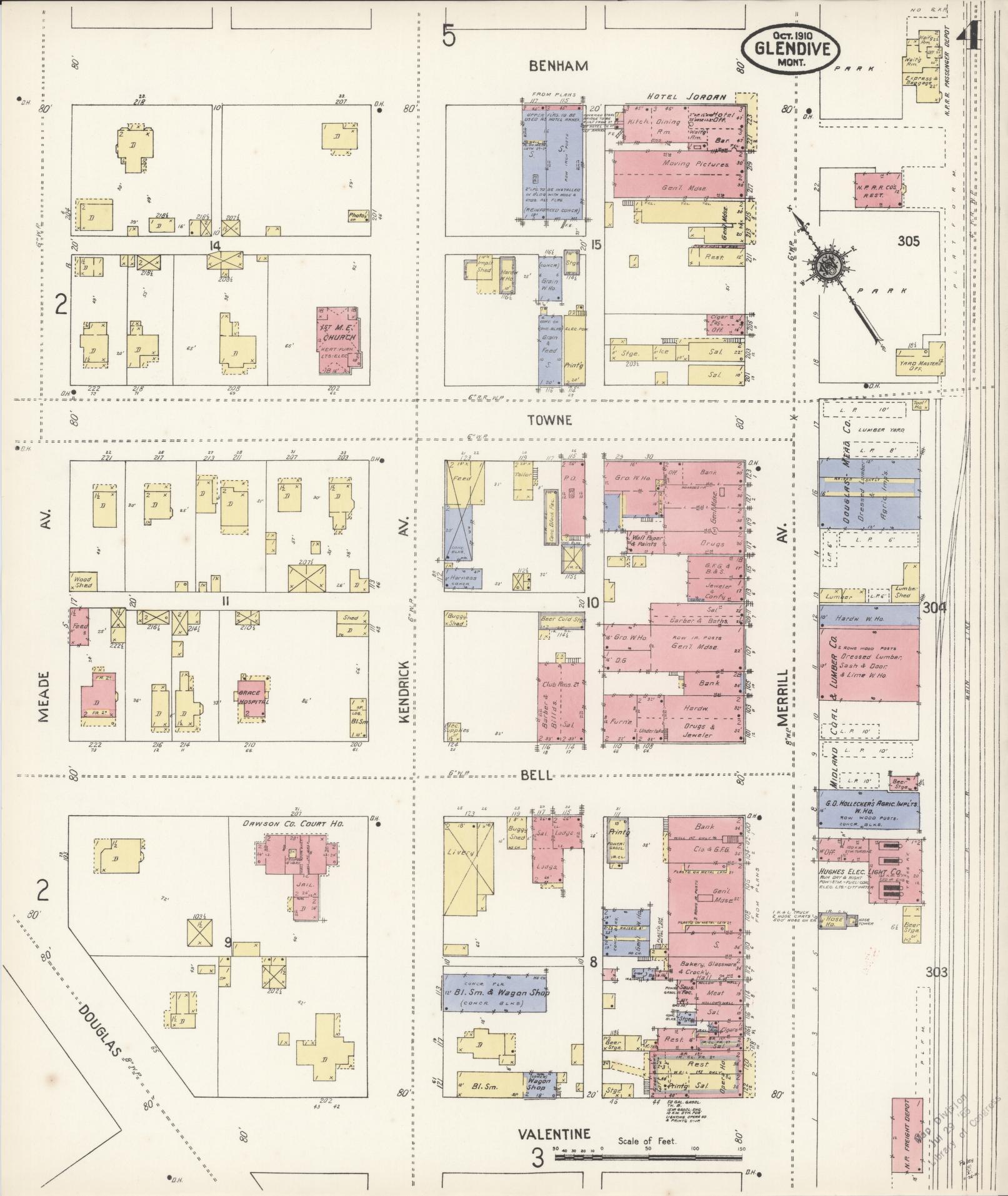 Sanborn Fire Insurance Map from Glendive, Dawson County, Montana (1910), Sheet #0004 - Complete Map Set gallery image, historic Sanborn map, vintage wall art, Montana Montana
