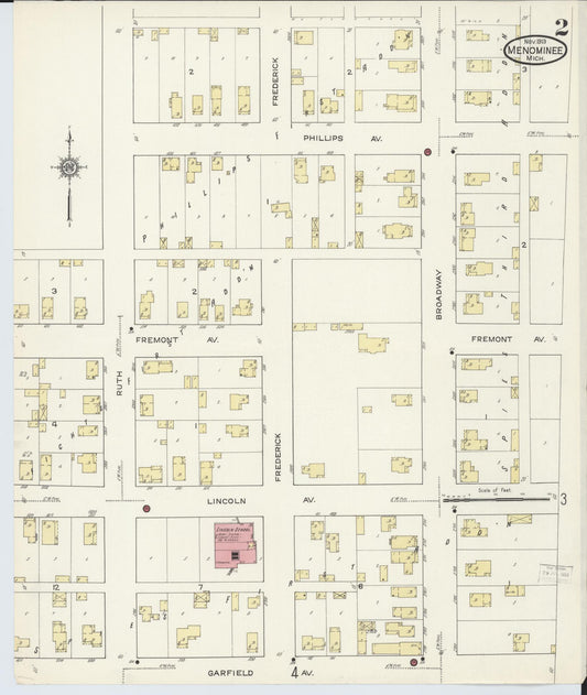 Sanborn Fire Insurance Map from Menominee, Menominee County, Michigan (1913), Sheet #0002 - Historic Sanborn Fire Insurance Map Print, vintage old map wall art, antique decor, genealogy gift, Michigan Michigan map
