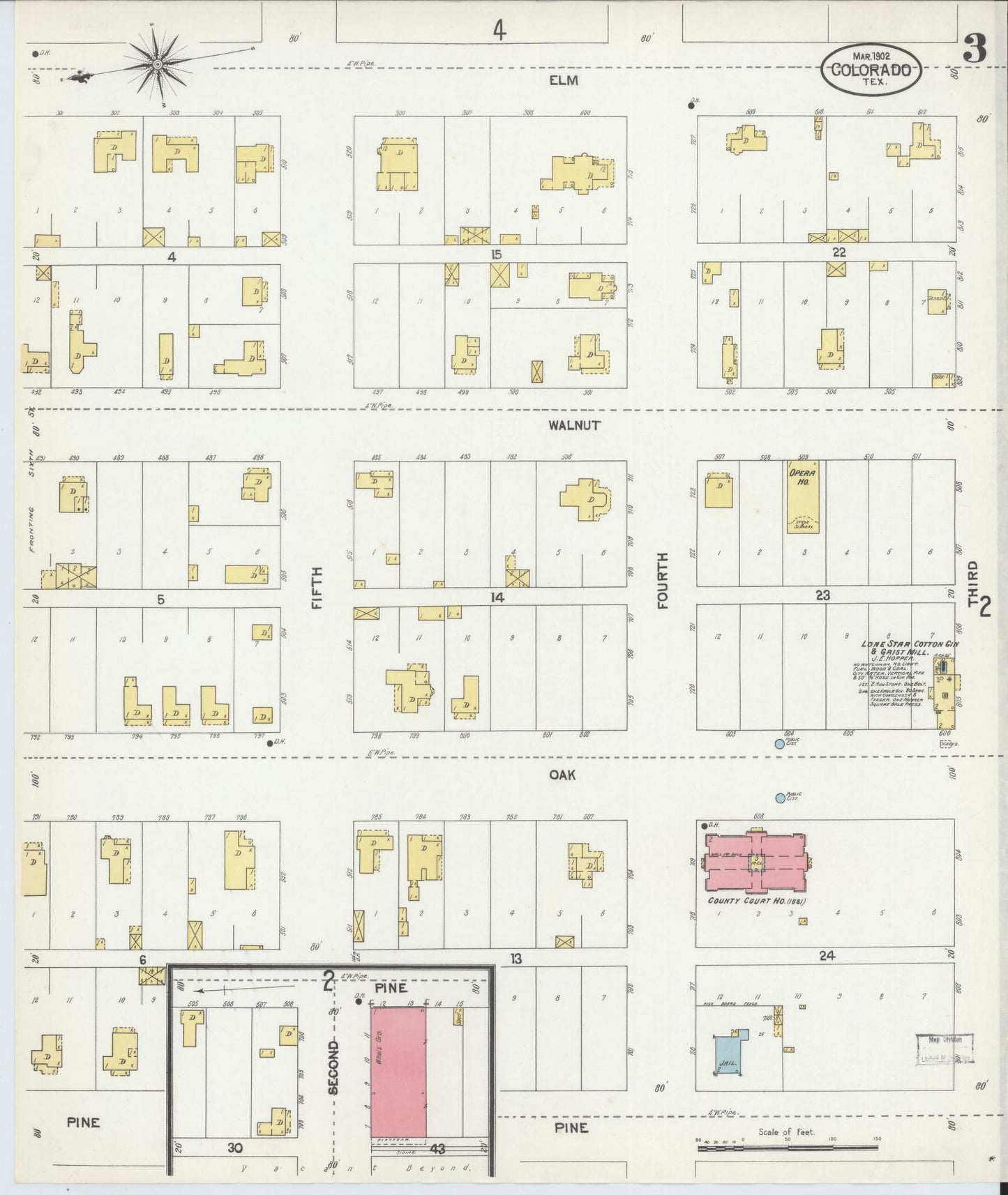 Sanborn Fire Insurance Map from Colorado, Mitchell County, Texas (1902), Sheet #0003 - Complete Map Set gallery image, historic Sanborn map, vintage wall art, Colorado Colorado