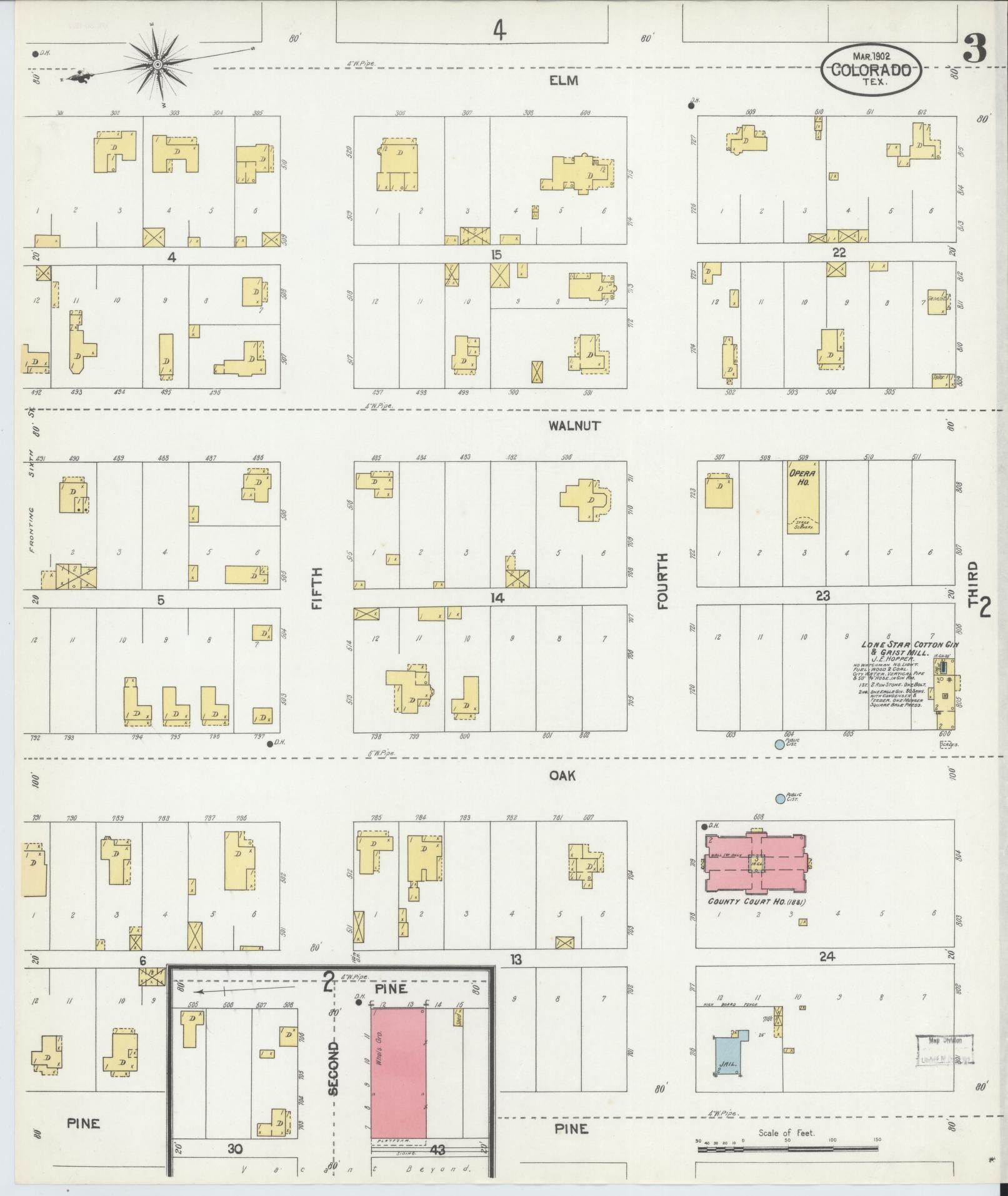 Sanborn Fire Insurance Map from Colorado, Mitchell County, Texas (1902), Sheet #0003 - Complete Map Set gallery image, historic Sanborn map, vintage wall art, Colorado Colorado