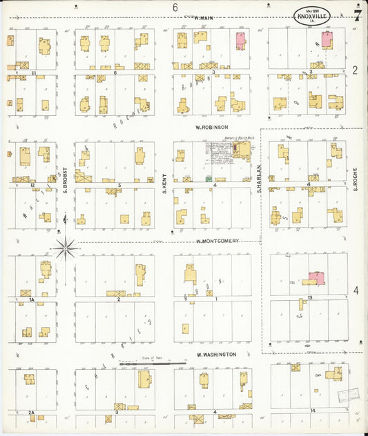 Sanborn Fire Insurance Map from Knoxville, Marion County, Iowa (1899), Sheet #0007 - Historic Sanborn Fire Insurance Map Print, vintage old map wall art