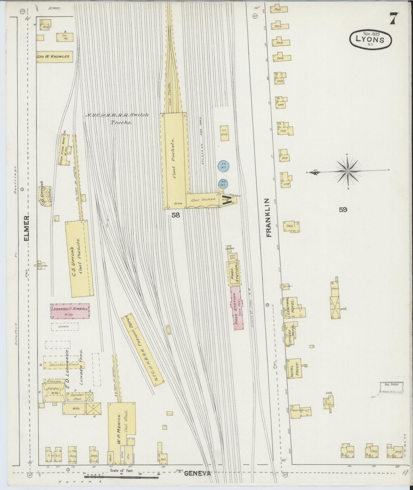 Sanborn Fire Insurance Map from Lyons, Wayne County, New York (1889), Sheet #0007 - Complete Map Set gallery image, historic Sanborn map, vintage wall art, New York New York