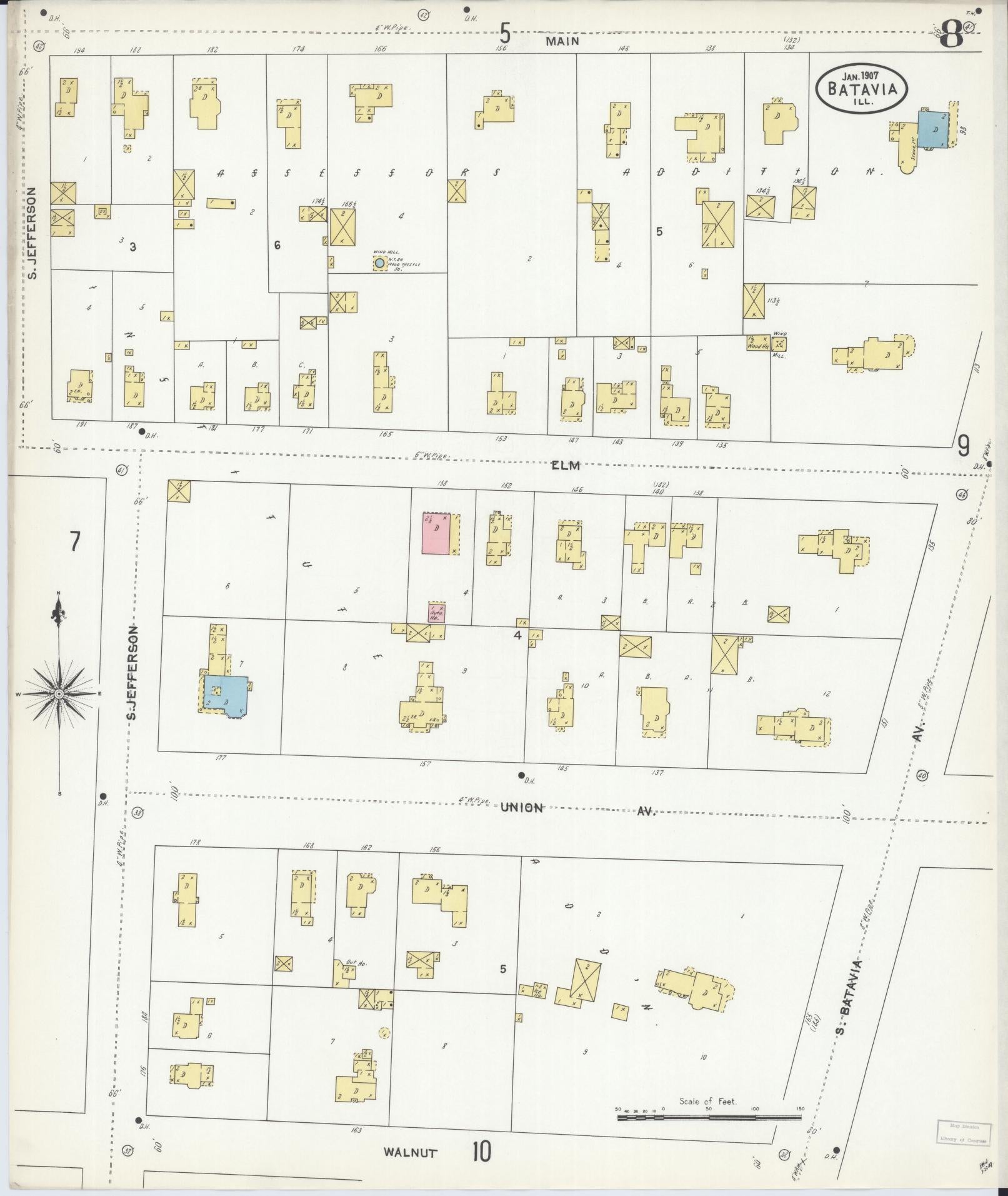 Sanborn Fire Insurance Map from Batavia, Kane County, Illinois (1907), Sheet #0008 - Complete Map Set gallery image, historic Sanborn map, vintage wall art, Illinois Illinois