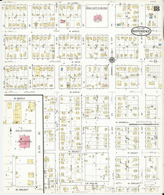 Sanborn Fire Insurance Map from Independence, Montgomery County, Kansas (1916), Sheet #0018 - Historic Sanborn Fire Insurance Map Print, vintage old map wall art, antique decor, genealogy gift, Kansas Kansas map