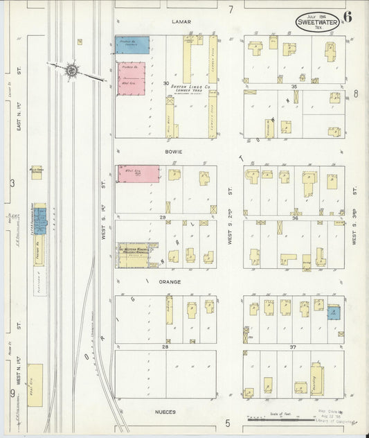 Sanborn Fire Insurance Map from Sweetwater, Nolan County, Texas (1914), Sheet #0006 - Historic Sanborn Fire Insurance Map Print, vintage old map wall art, antique decor, genealogy gift, Texas Texas map