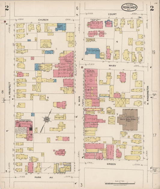Sanborn Fire Insurance Map from Herkimer, Herkimer County, New York (1923), Sheet #0002 - Historic Sanborn Fire Insurance Map Print, vintage old map wall art, antique decor, genealogy gift, New York New York map