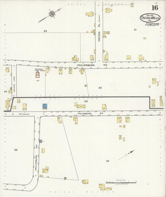 Sanborn Fire Insurance Map from Osceola Mills, Clearfield County, Pennsylvania (1921), Sheet #0016 - Historic Sanborn Fire Insurance Map Print, vintage old map wall art, antique decor, genealogy gift, Pennsylvania Pennsylvania map