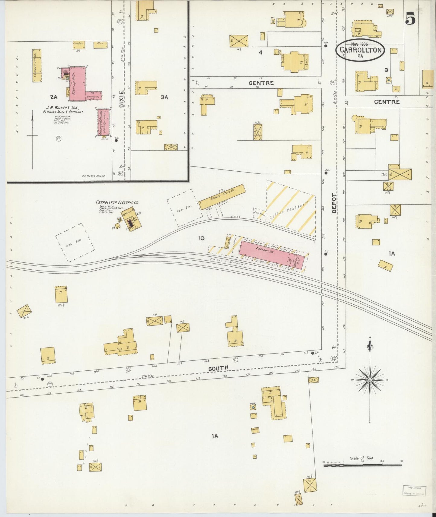Sanborn Fire Insurance Map from Carrollton, Carroll County, Georgia (1905), Sheet #0005 - Historic Sanborn Fire Insurance Map Print, vintage old map wall art, antique decor, genealogy gift, Georgia Georgia map