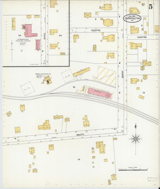 Sanborn Fire Insurance Map from Carrollton, Carroll County, Georgia (1905), Sheet #0005 - Historic Sanborn Fire Insurance Map Print, vintage old map wall art, antique decor, genealogy gift, Georgia Georgia map