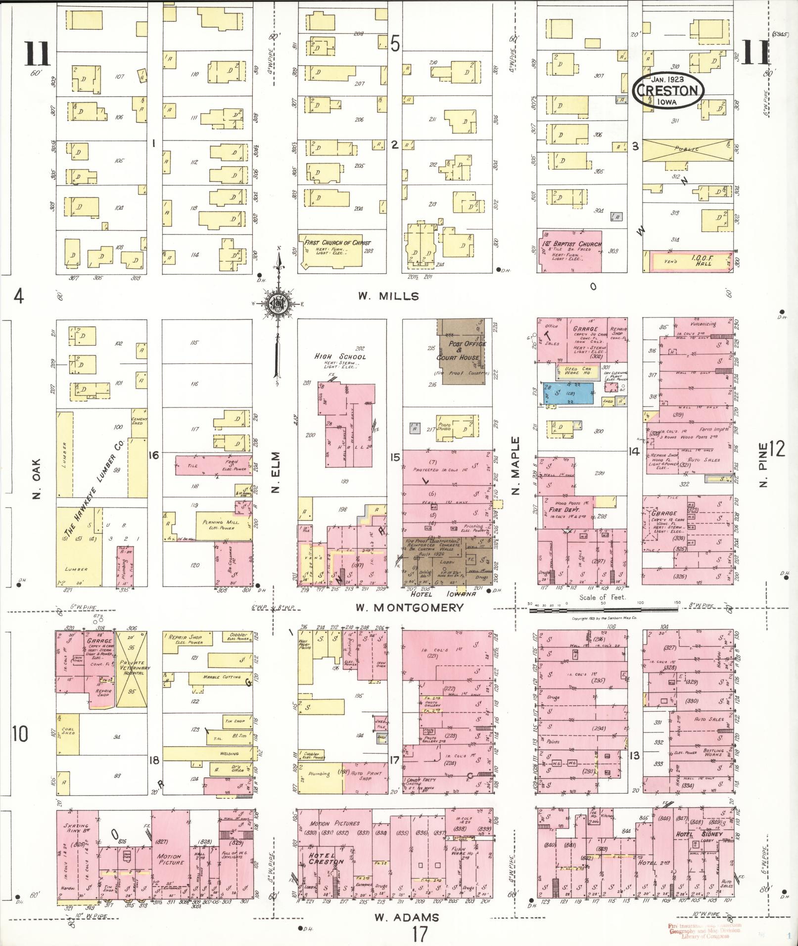 Sanborn Fire Insurance Map from Creston, Union County, Iowa (1923), Sheet #0011 - Historic Sanborn Fire Insurance Map Print, vintage old map wall art