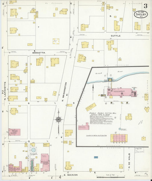 Sanborn Fire Insurance Map from Shelby, Cleveland County, North Carolina (1909), Sheet #0003 - Historic Sanborn Fire Insurance Map Print, vintage old map wall art, antique decor, genealogy gift, North Carolina North Carolina map