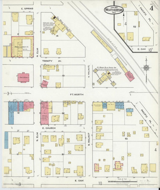 Sanborn Fire Insurance Map from Weatherford, Parker County, Texas (1921), Sheet #0004 - Historic Sanborn Fire Insurance Map Print, vintage old map wall art, antique decor, genealogy gift, Texas Texas map