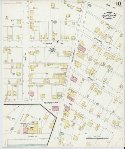 Sanborn Fire Insurance Map from Charleston, Kanawha County, West Virginia (1897), Sheet #0010 - Complete Map Set gallery image, historic Sanborn map, vintage wall art, West Virginia West Virginia